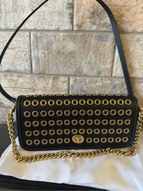 Coach Dinky Black Shoulder Bag with Gold Eyelet Rivet Detail